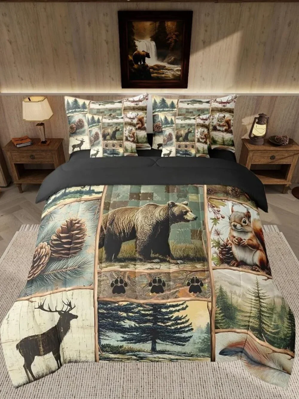Rustic Cabin Bear Comforter Set with Sheets Queen Size Kids Wild Animal Hunting